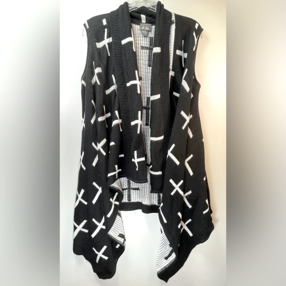 Dots Knit Long Sleeveless Cardigan Cross Sweater | Black | Size Small
